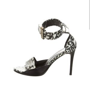 Alexander McQueen Black and White Snake-Print Ankle Strap Stiletto